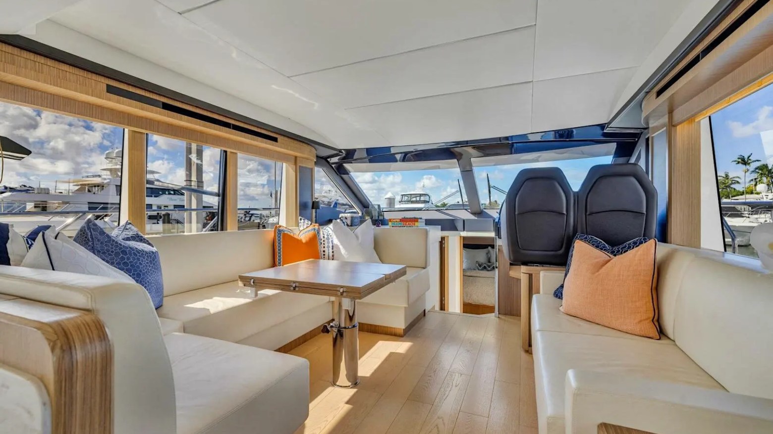 Interior dining area on 52′ Absolute