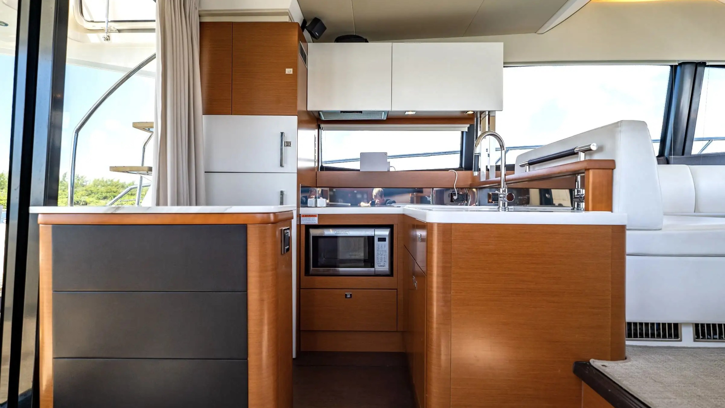 52′ Prestige yacht interior galley and cabinetry