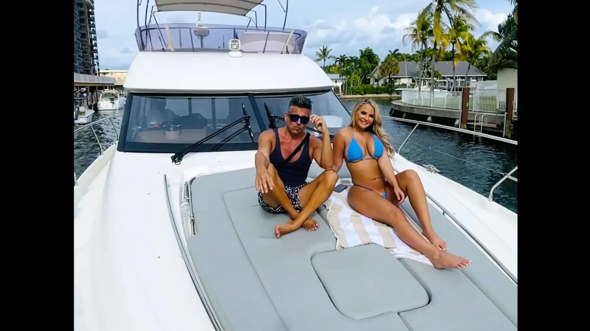 52′ Prestige yacht bow sunpad ready for lounging