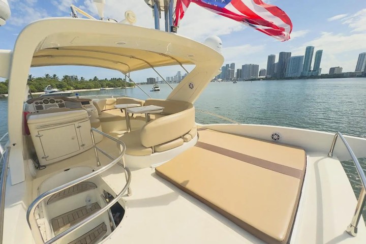 Flybridge lounge of 53′ Azimut underway