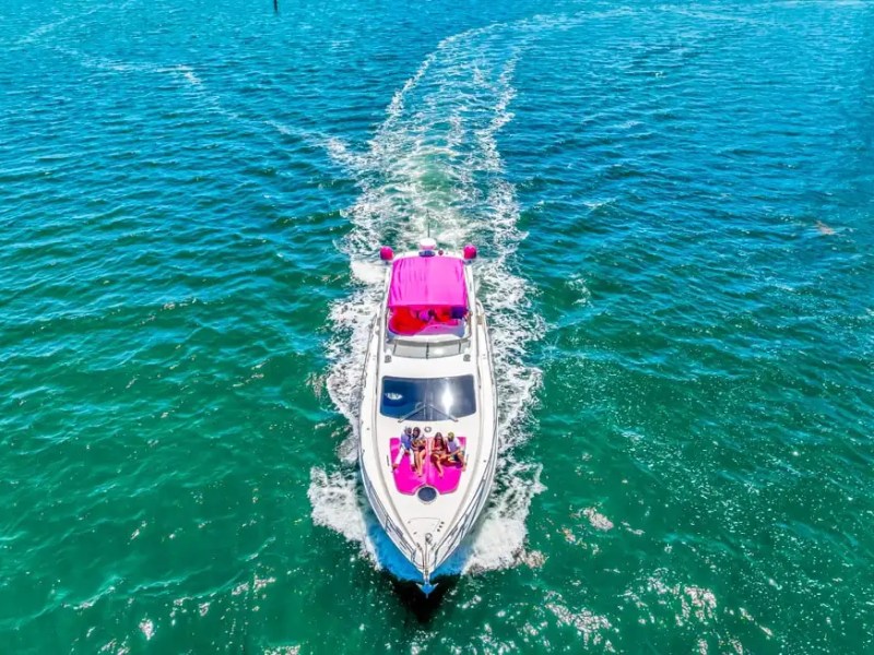 Flybridge lounge of 55′ Azimut yacht underway