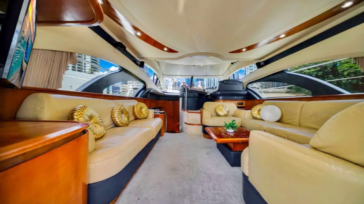Main salon interior of 55′ Azimut yacht