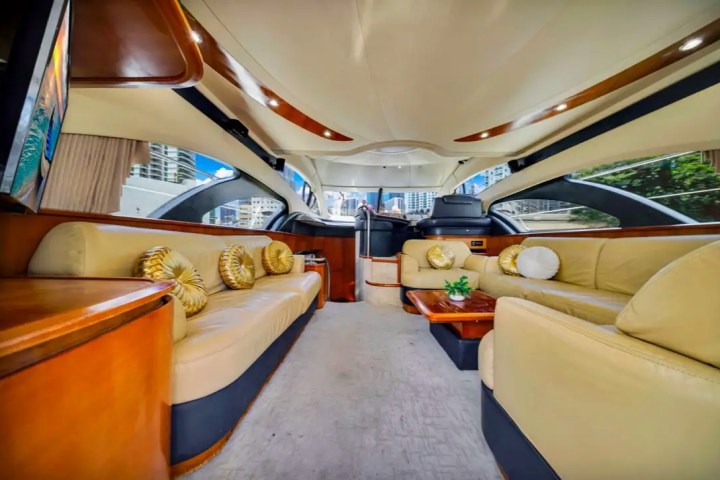 Main salon interior of 55′ Azimut yacht