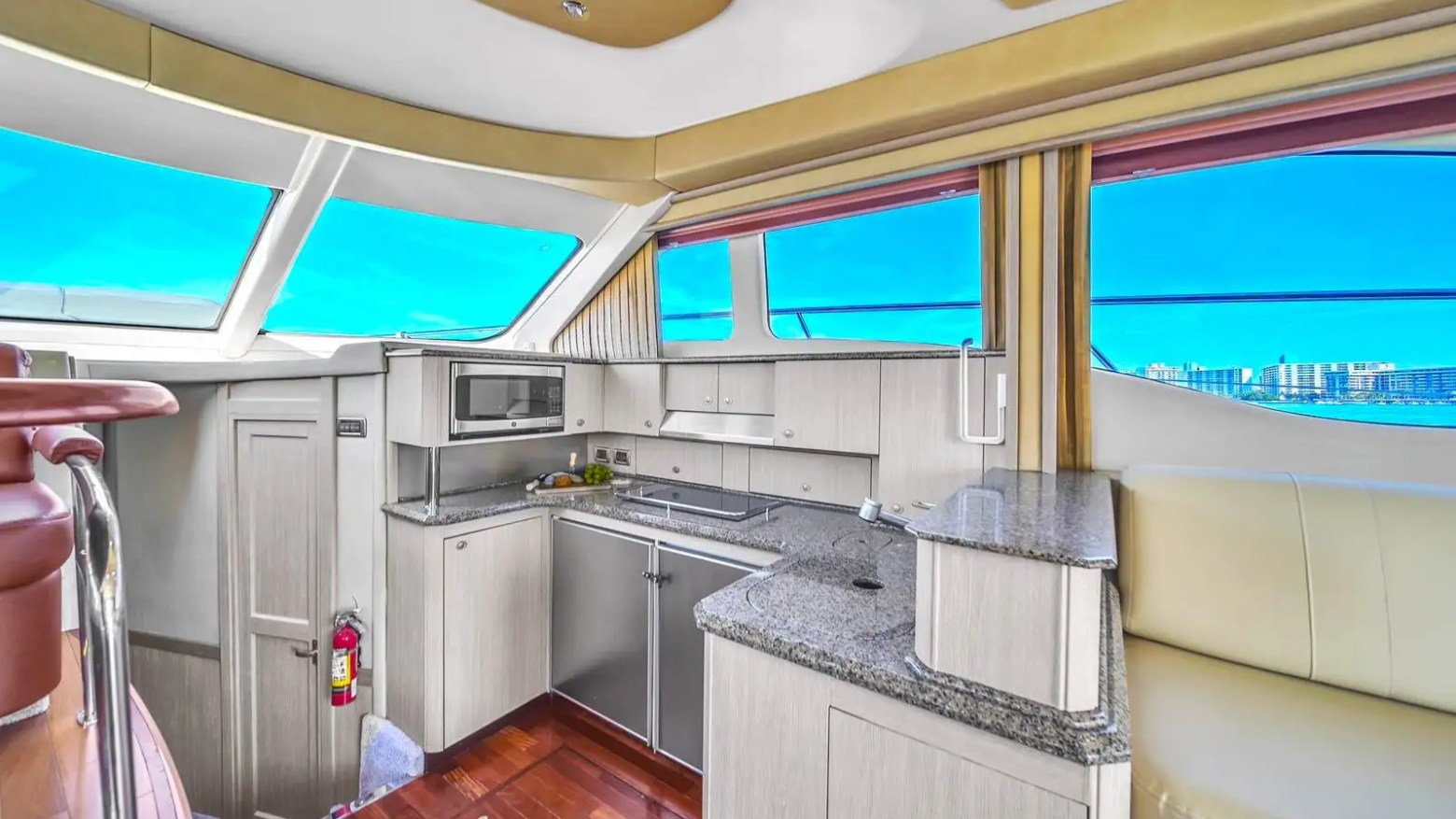56′ SeaRay yacht interior galley and cabinetry