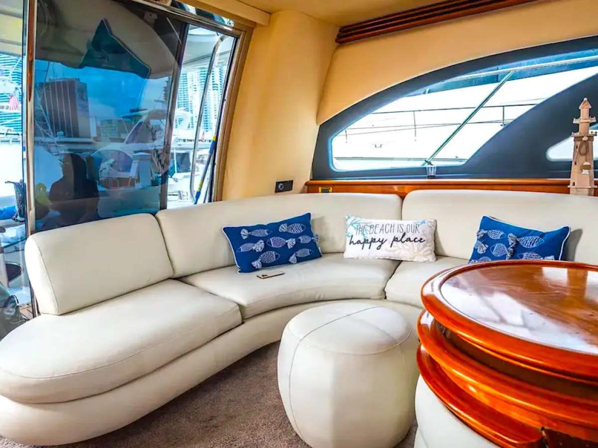 Lounge space aboard Azimut 57 Hollywood yacht