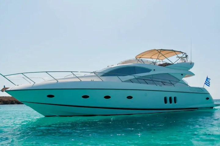 Aerial skyline plus anchor scene on 60′ Sunseeker Miami