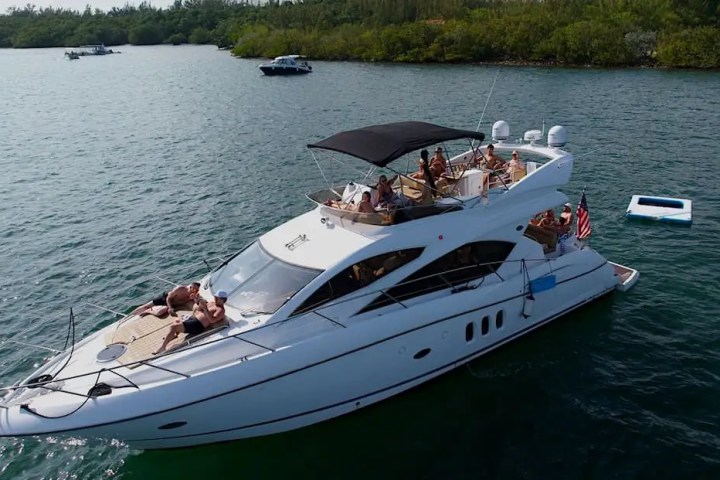 Aerial drone shot of 60′ Sunseeker Miami