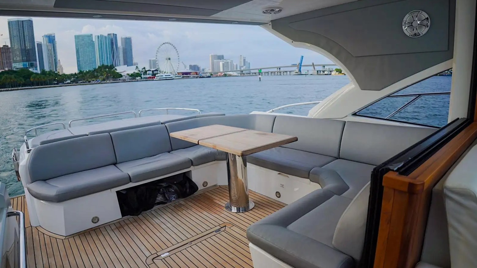 60ft Sunseeker yacht Miami deck teak flooring detail