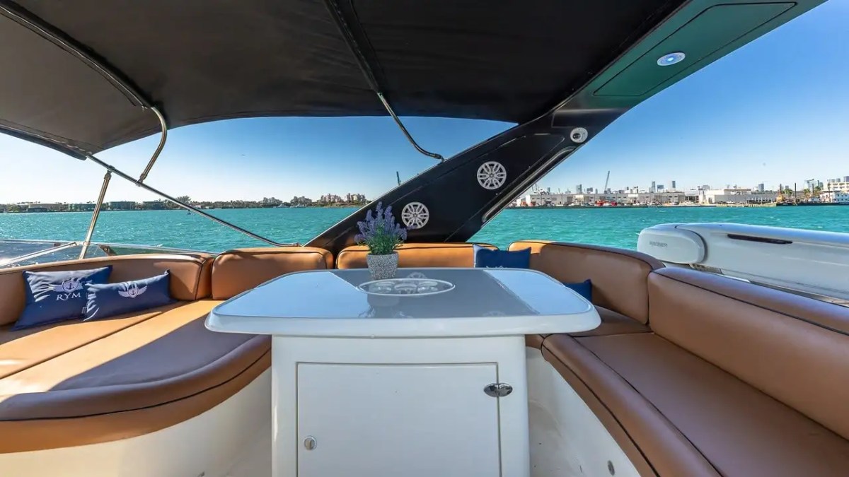 Flybridge seating on the 62′ Azimut 2 luxury yacht rental in Miami Beach
