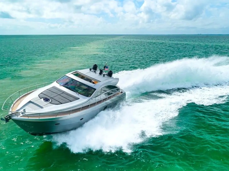 Drone aerial view of 65′ Pershing Miami