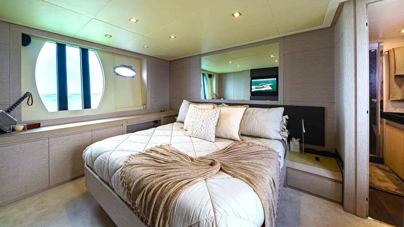 Master stateroom on 65′ Pershing Miami