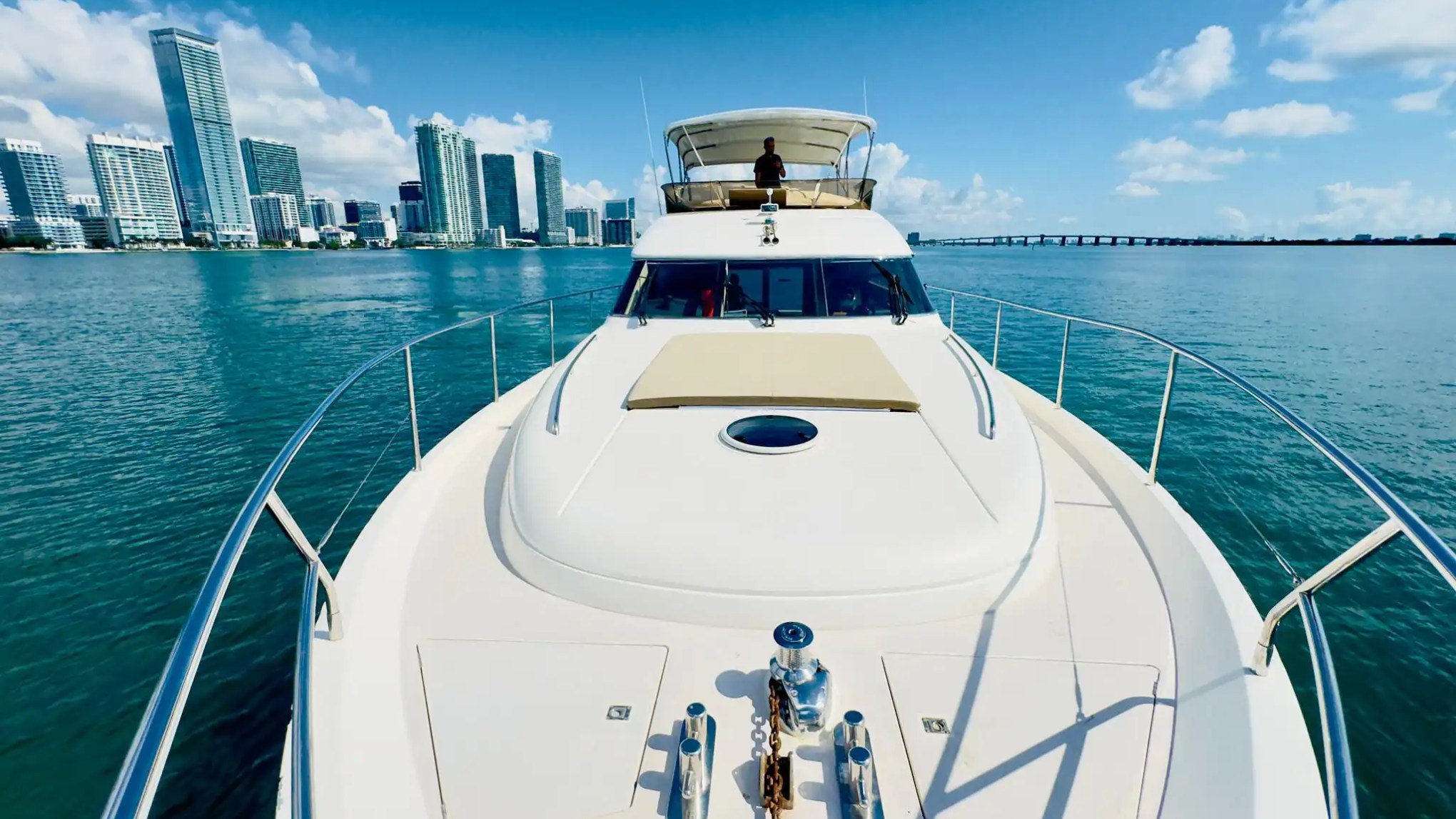 65ft Viking yacht Miami polished stainless bow rails