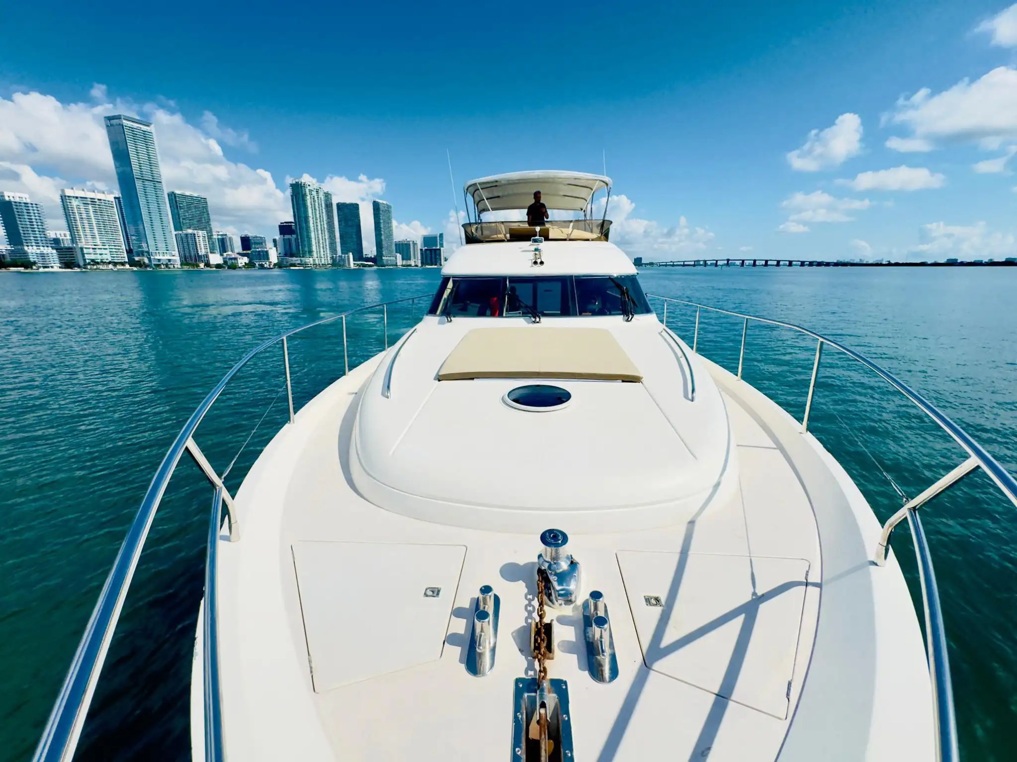 65ft Viking yacht Miami polished stainless bow rails