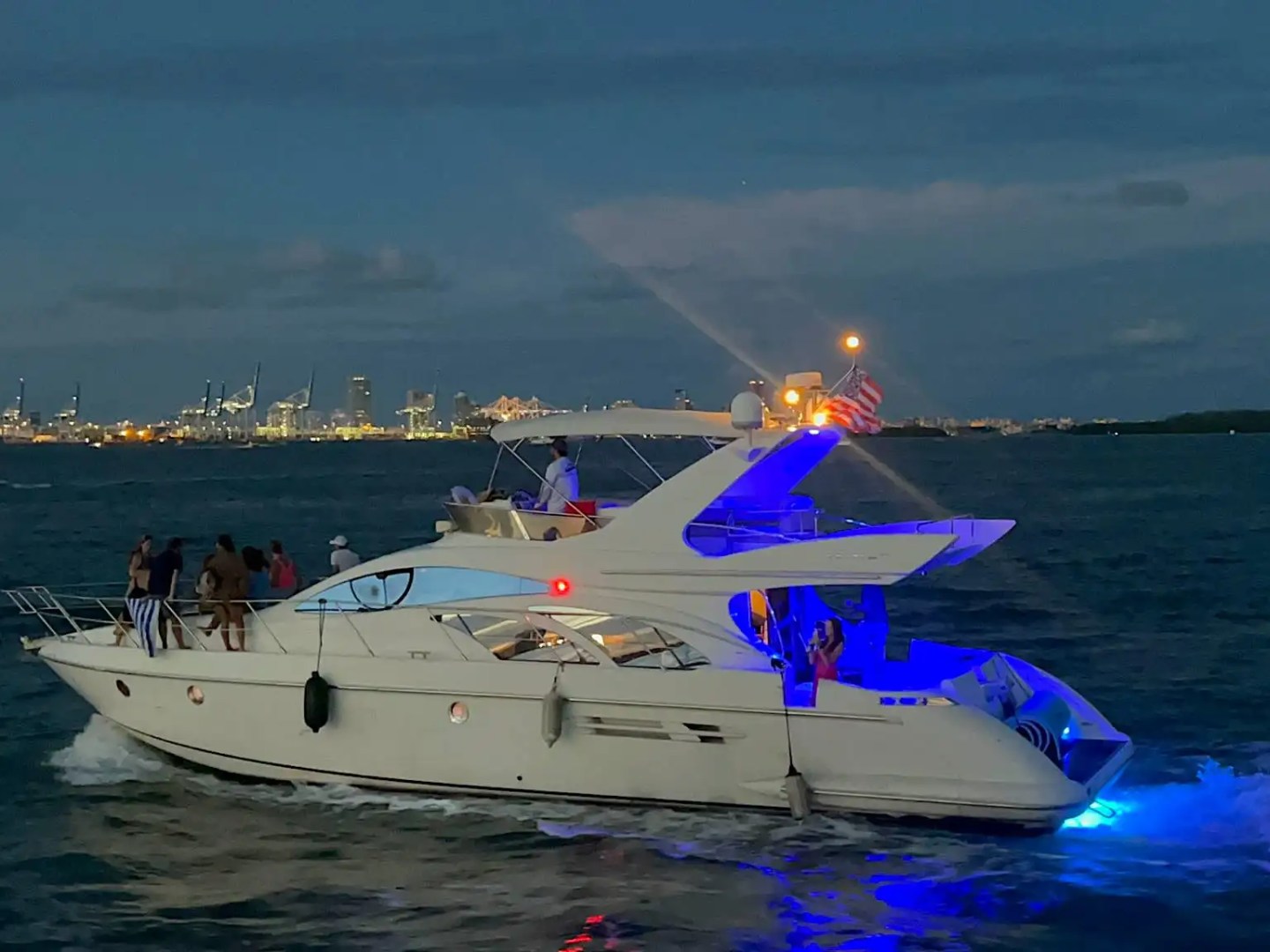 65ft Viking yacht Miami cinematic sunset return