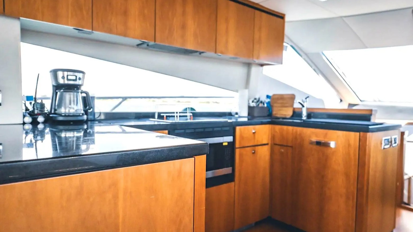 70' Sunseeker yacht charter galley kitchen in Miami Beach on Biscayne Bay