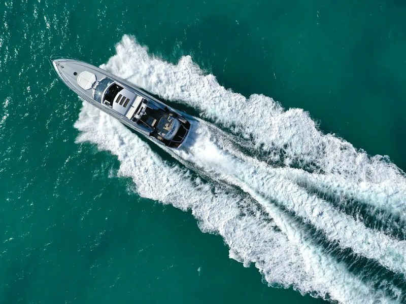Aerial cruising pass on 72′ Sunseeker Miami