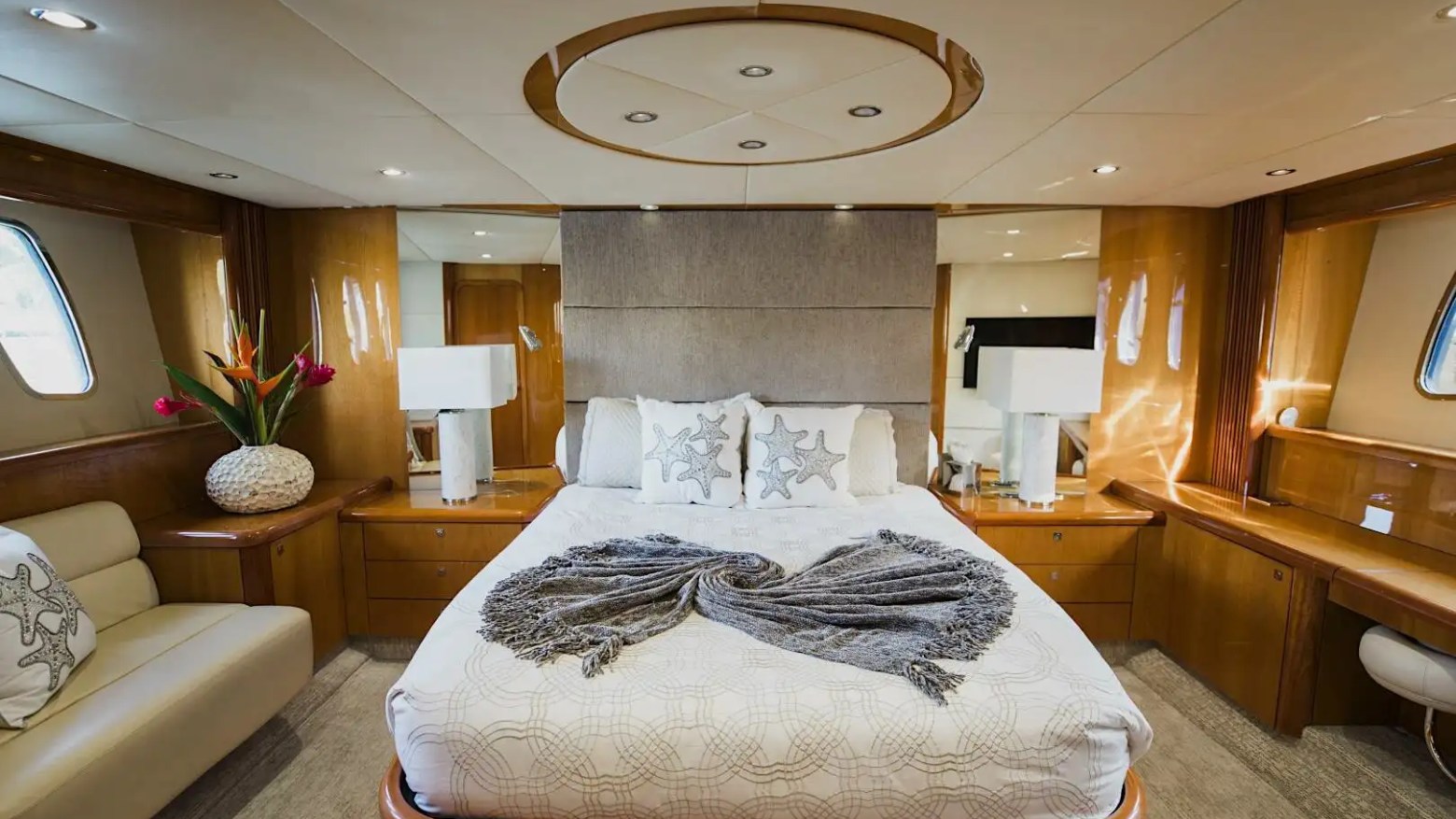 Master stateroom on 72′ Sunseeker Miami