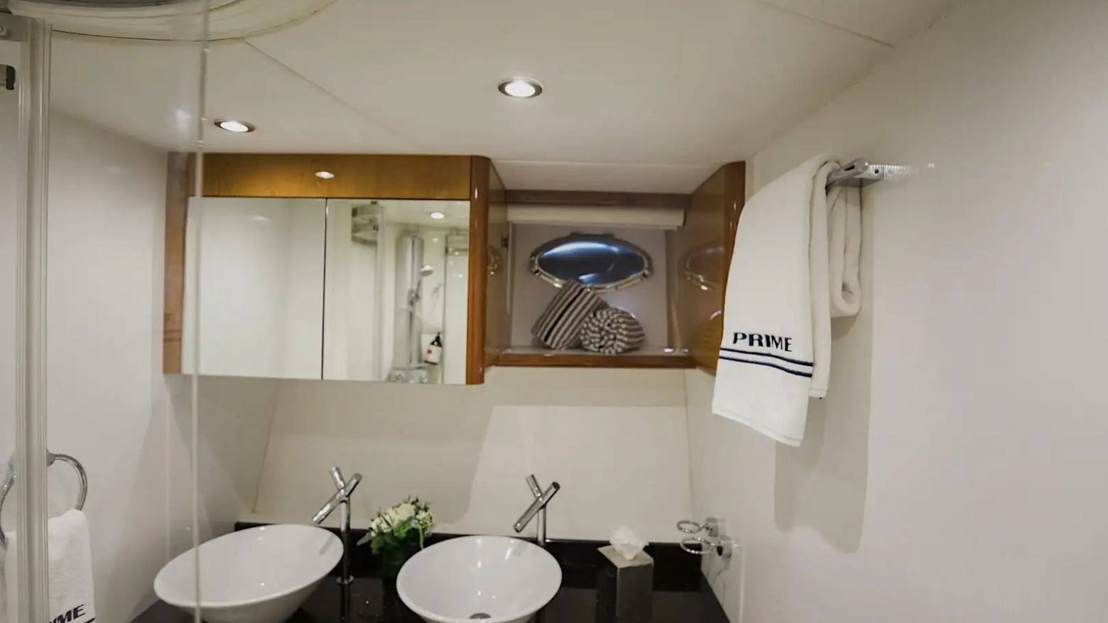Bathroom vanity inside 72′ Sunseeker Miami