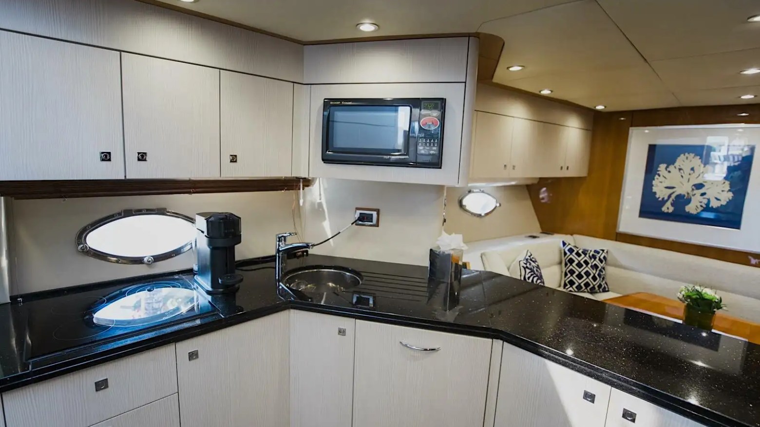 Galley prep counter close-up on 72′ Sunseeker Miami