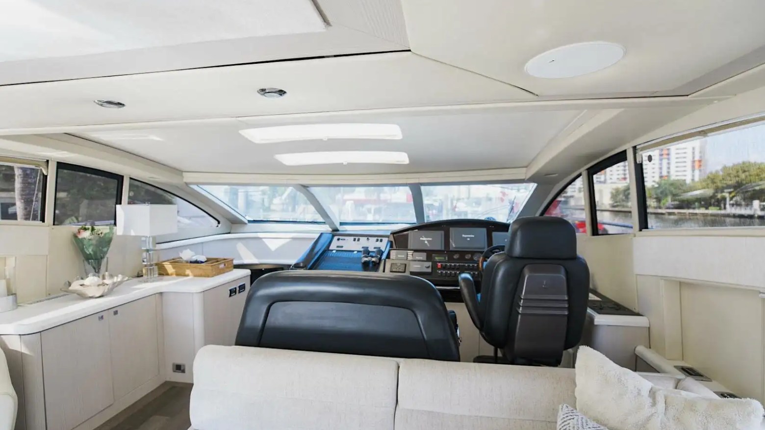 Interior helm station on 72′ Sunseeker Miami