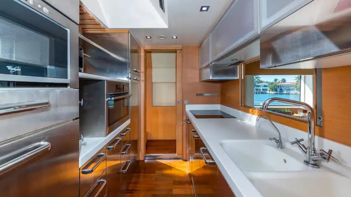 75' Aicon yacht charter galley kitchen interior Miami Beach Biscayne Bay