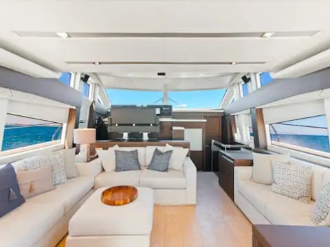Interior dining area on 75′ Prestige yacht