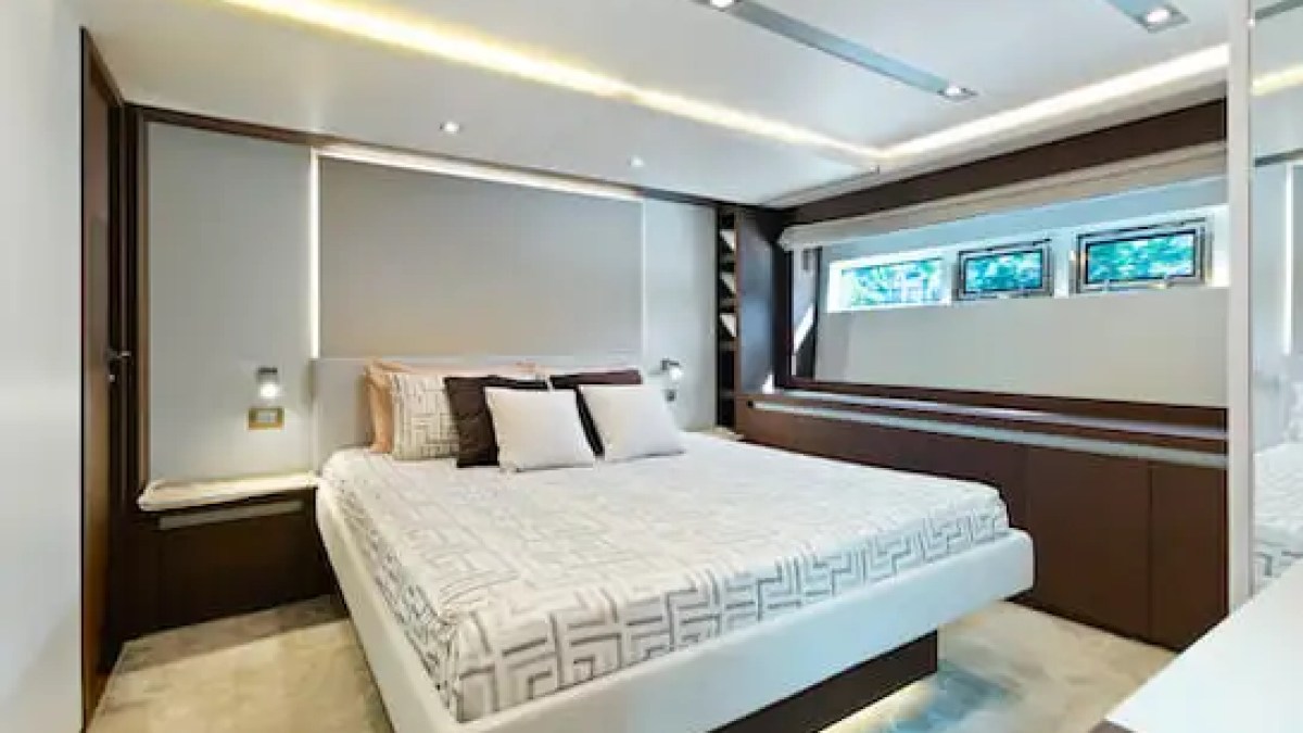 Master stateroom on 75′ Prestige yacht with king bed