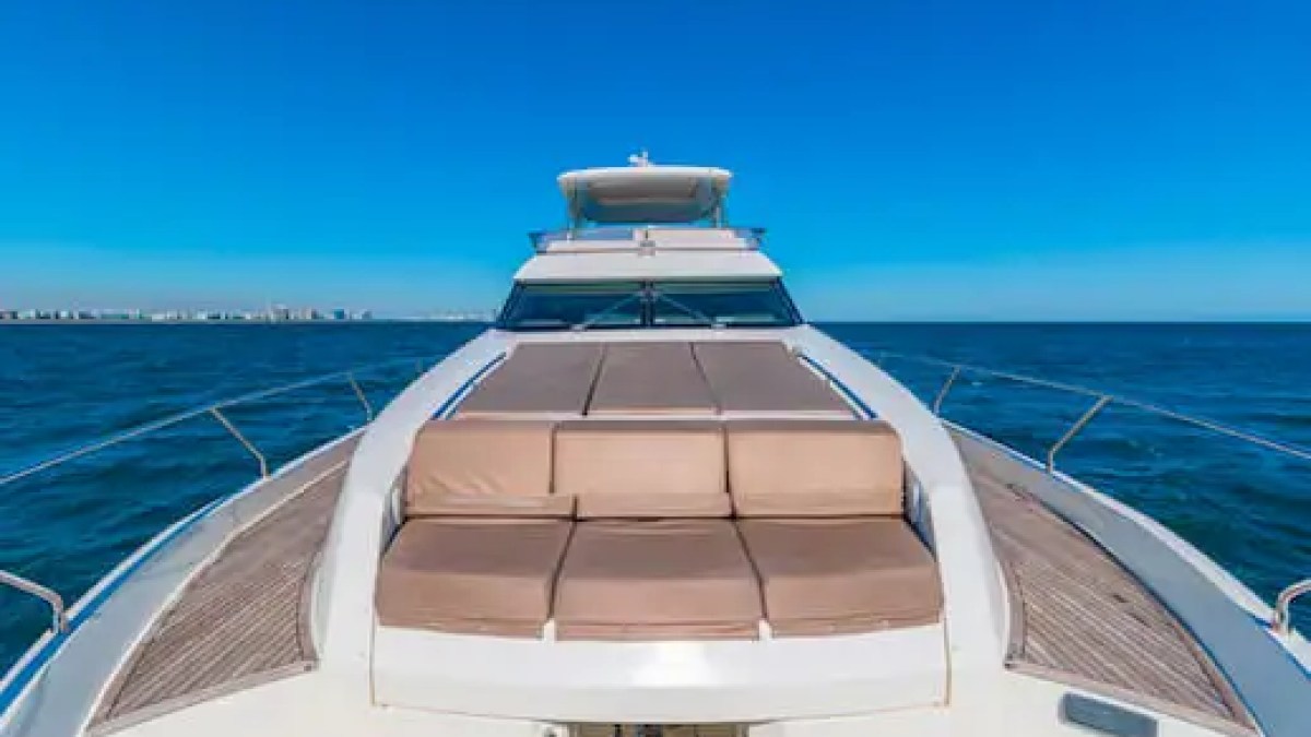 Bow sunpad on 75′ Prestige yacht rental in Aventura