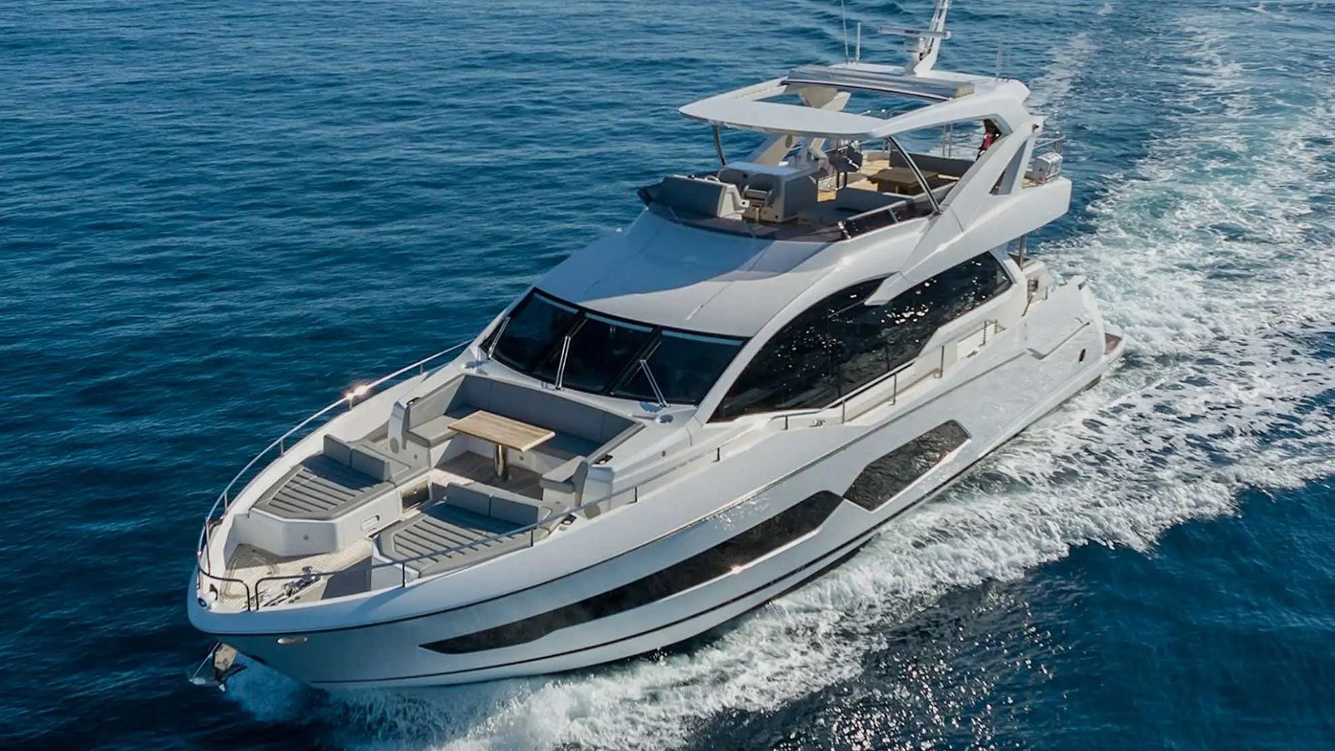 78' Sunseeker yacht charter aerial cruising Miami Beach offshore waters