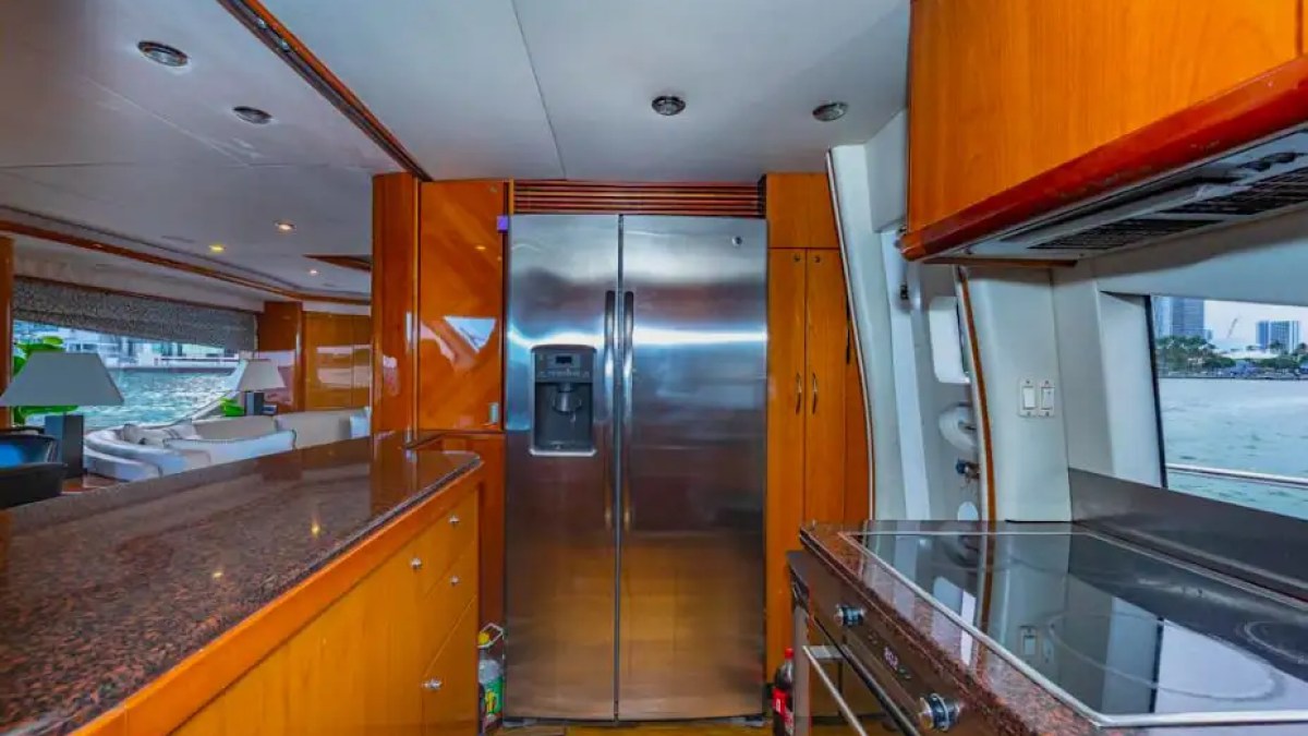 84' Sunseeker yacht charter galley kitchen interior Miami Beach Biscayne Bay