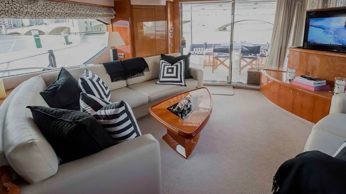 84' Sunseeker yacht charter luxury salon interior Miami Beach