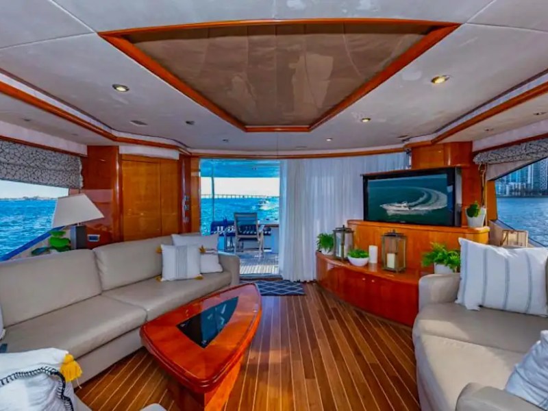 84' Sunseeker yacht charter luxury salon with ocean views Miami Beach