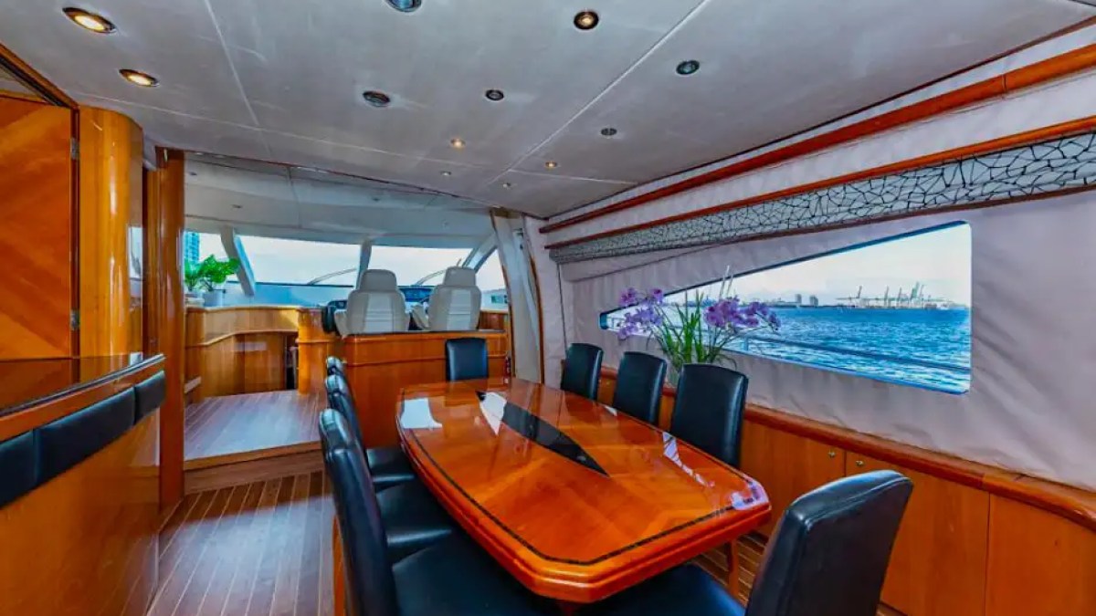 84' Sunseeker yacht charter dining salon interior Miami Beach