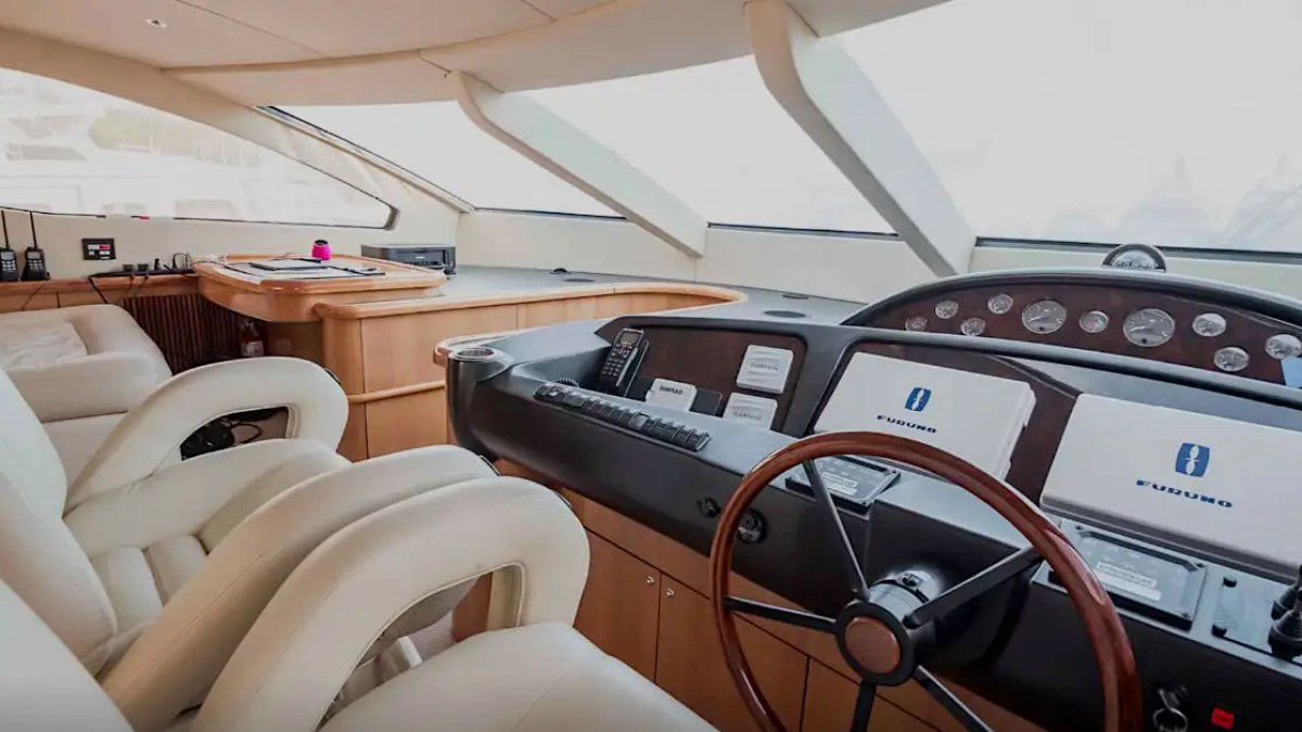 84' Sunseeker yacht charter flybridge helm station Miami Beach Biscayne Bay