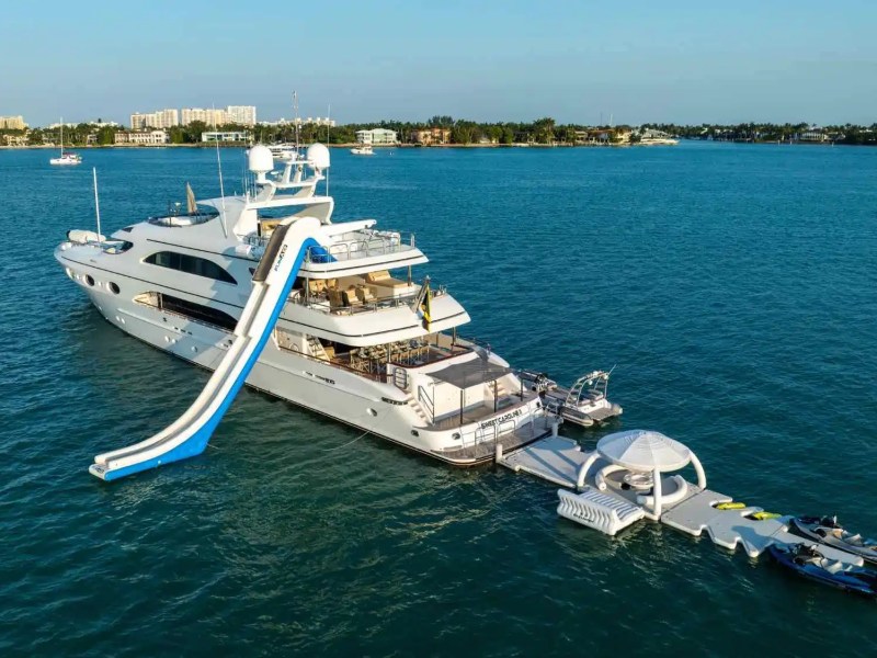 Inflatable slide deployed on 166′ Trinity Miami