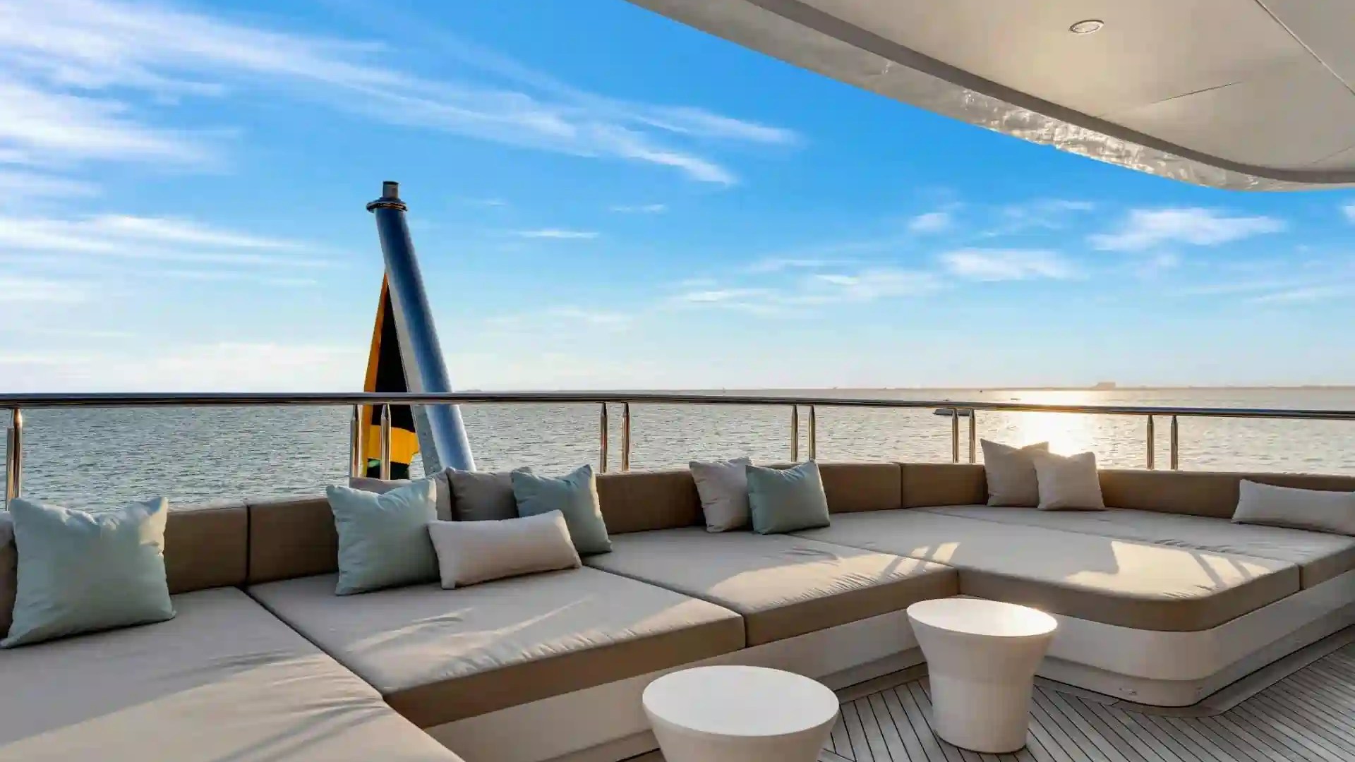 Lounge seating aft deck on 166′ Trinity Miami