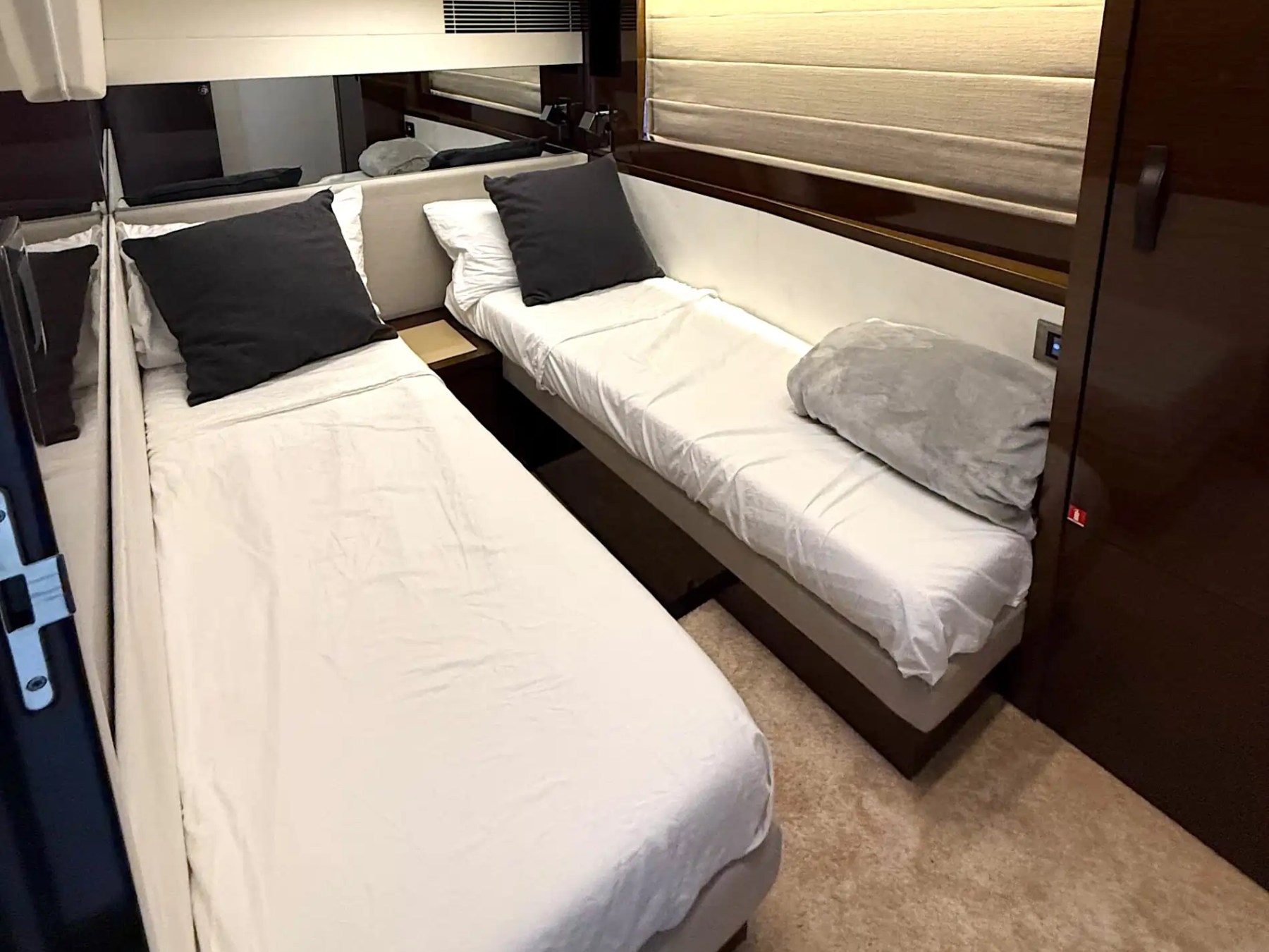 59' Azimut yacht charter twin cabin Miami Beach yacht rental interior