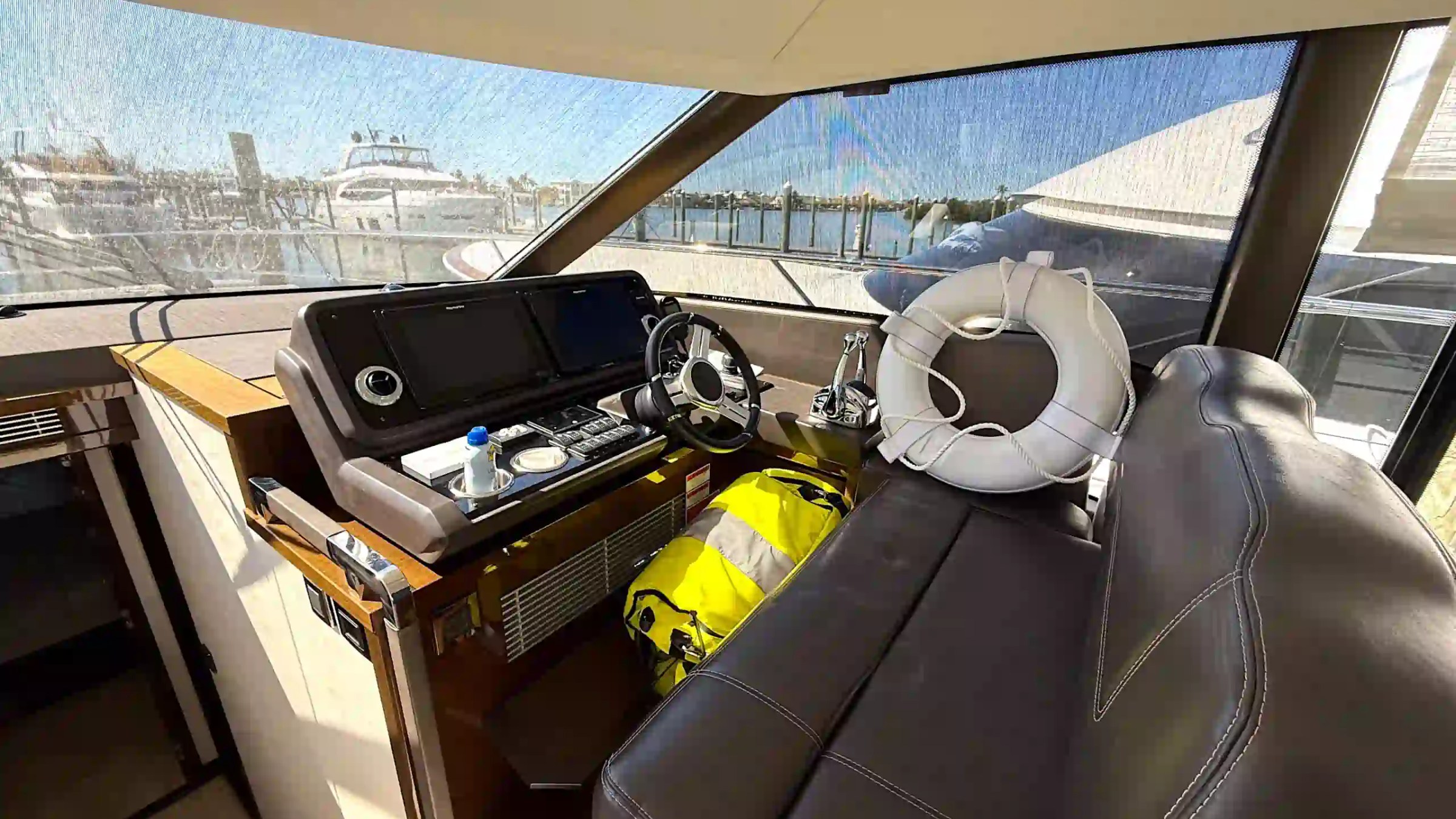 Prestige 59 yacht charter Anna Maria helm station interior controls