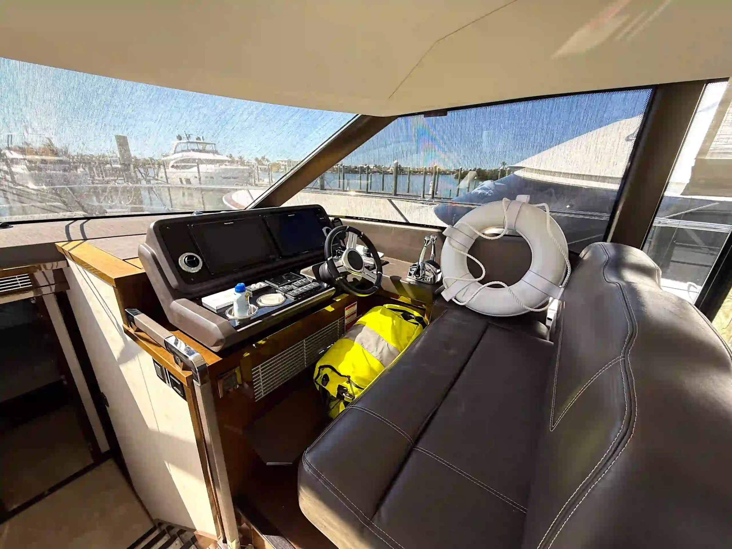 Prestige 59 yacht charter Anna Maria helm station interior controls