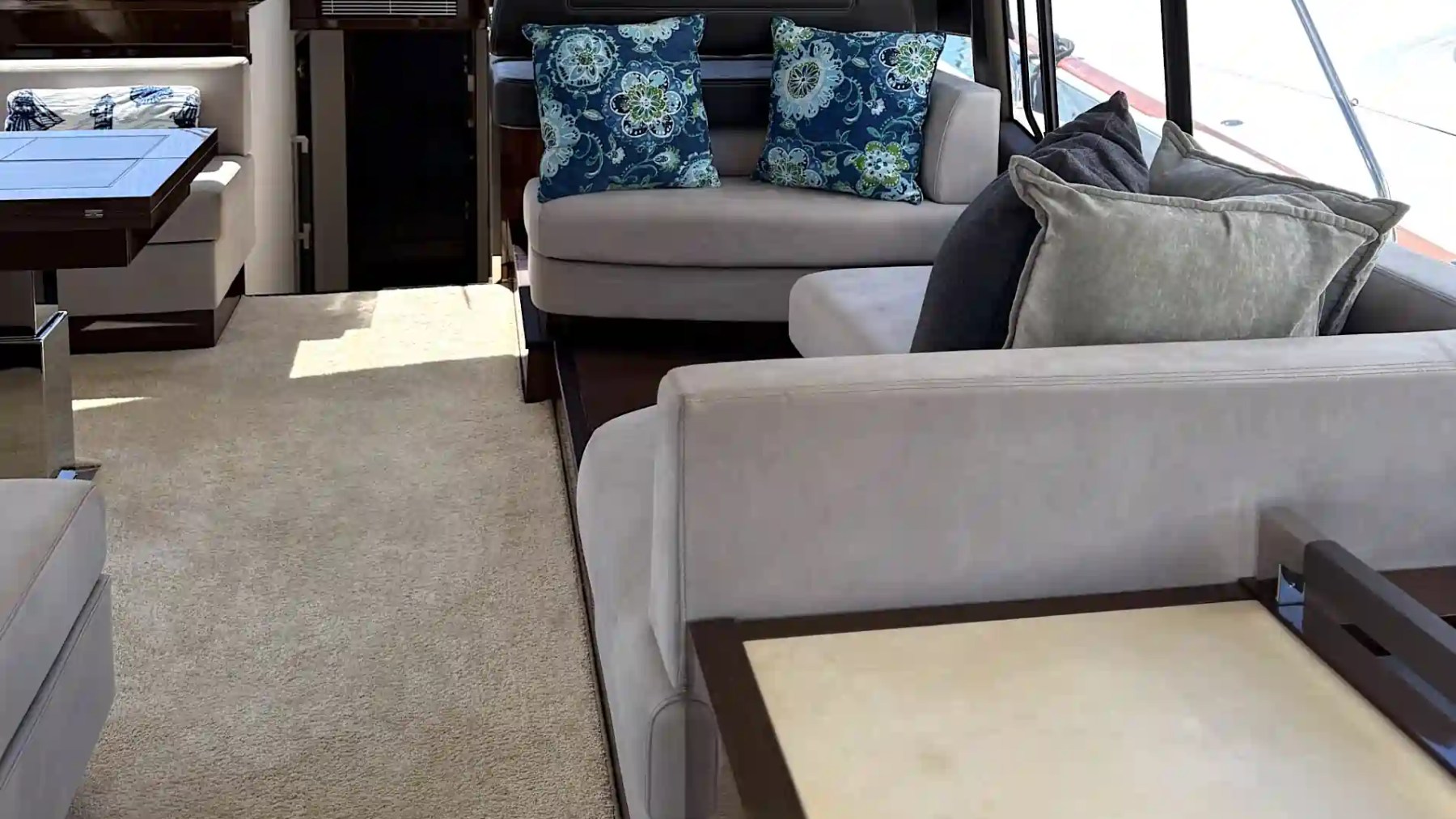 59'' Azimut yacht charter interior seating Anna Maria yacht rental salon