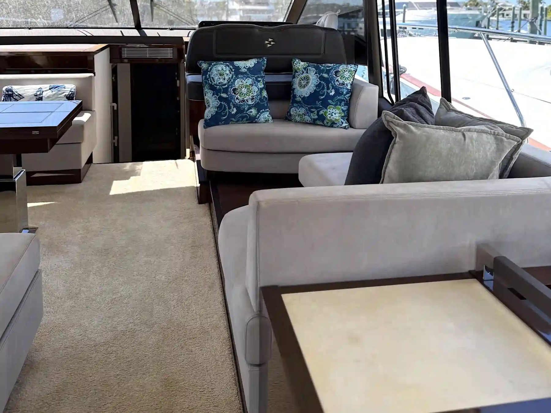 59'' Azimut yacht charter interior seating Anna Maria yacht rental salon