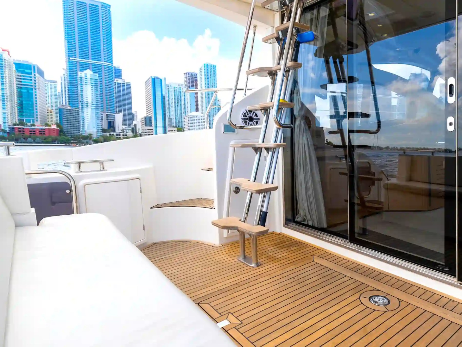 45' Azimut boat rental Hollywood aft deck teak cockpit skyline view