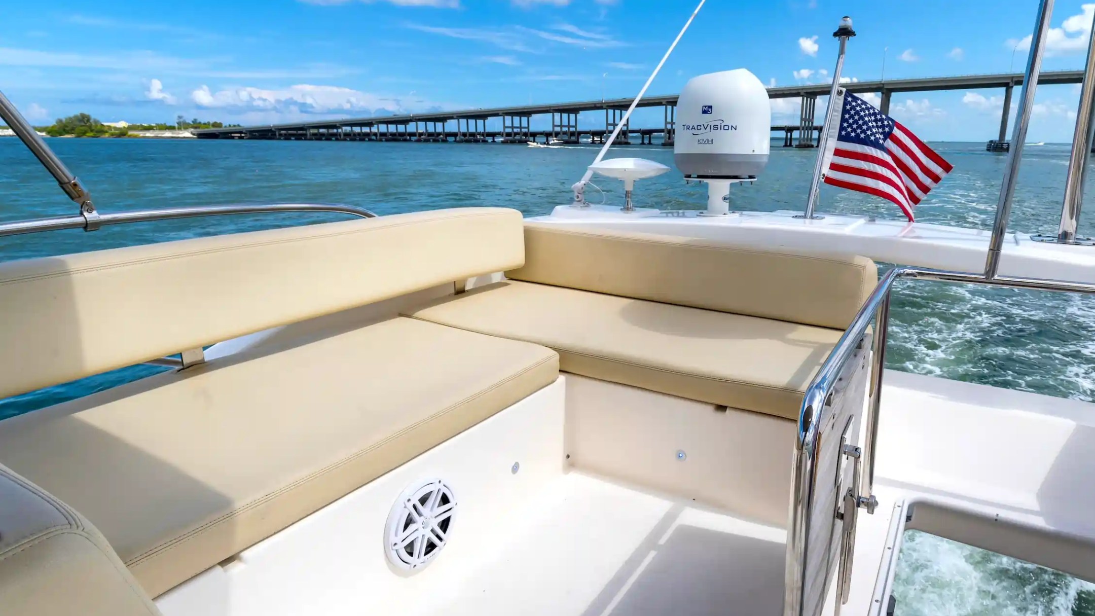 45' Azimut boat rental Miami flybridge seating ocean view American flag