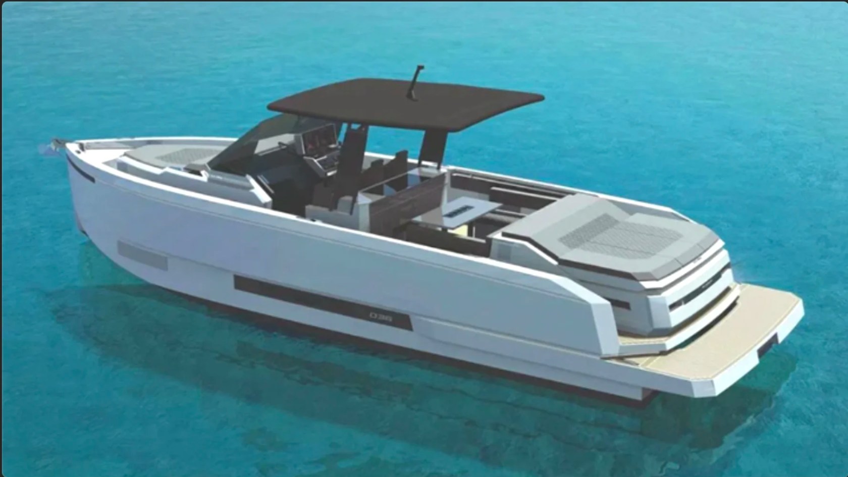 36' De Antonio Boat Rental premium aft sun pad and open deck layout in Delray Beach.