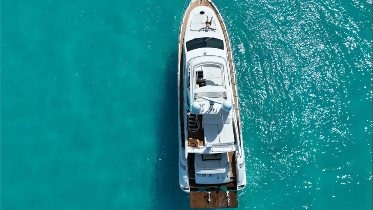 66' Azimut Yacht Charter top-down aerial drone view in Miami Beach.