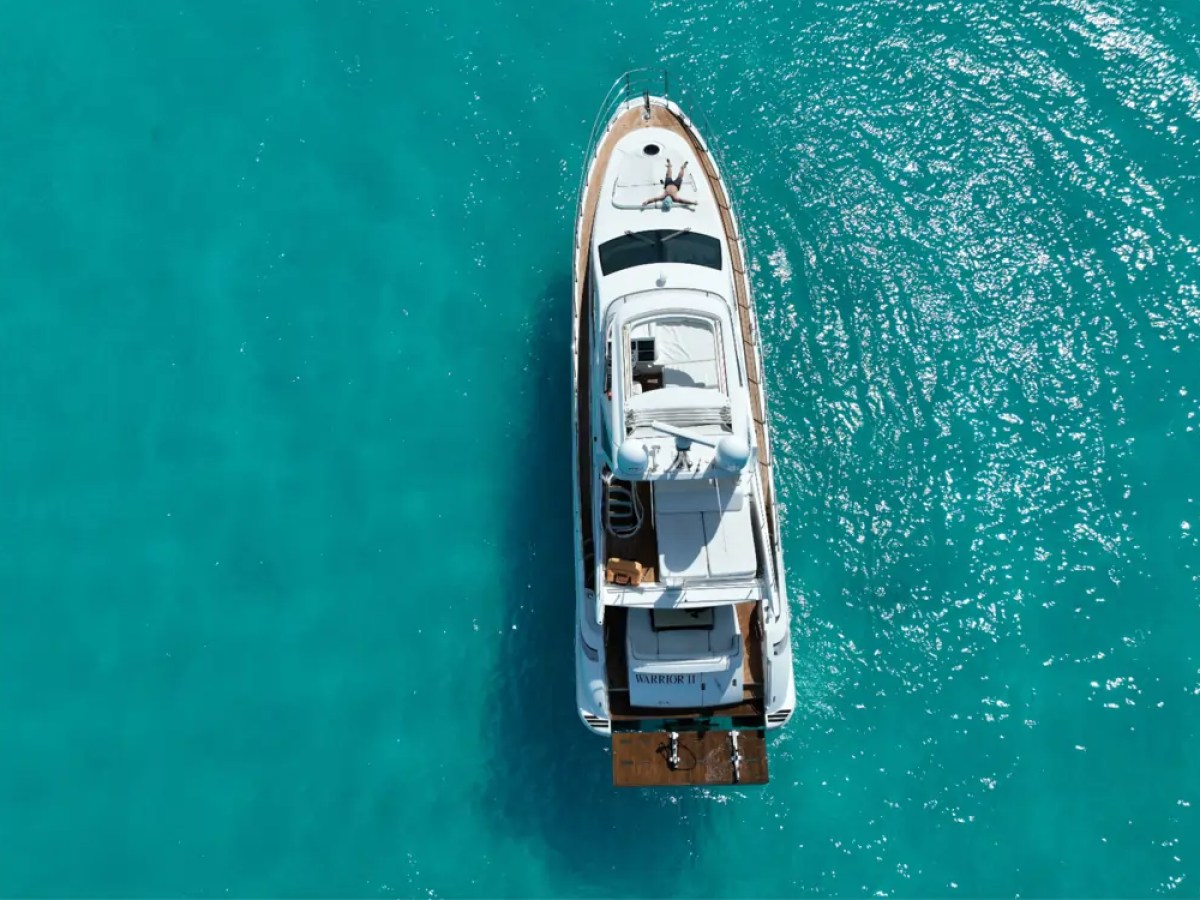 66' Azimut Yacht Charter top-down aerial drone view in Miami Beach.