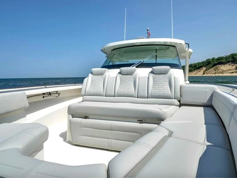 41' Tiara Boat Rental featuring spacious bow lounge seating in Riviera Beach.