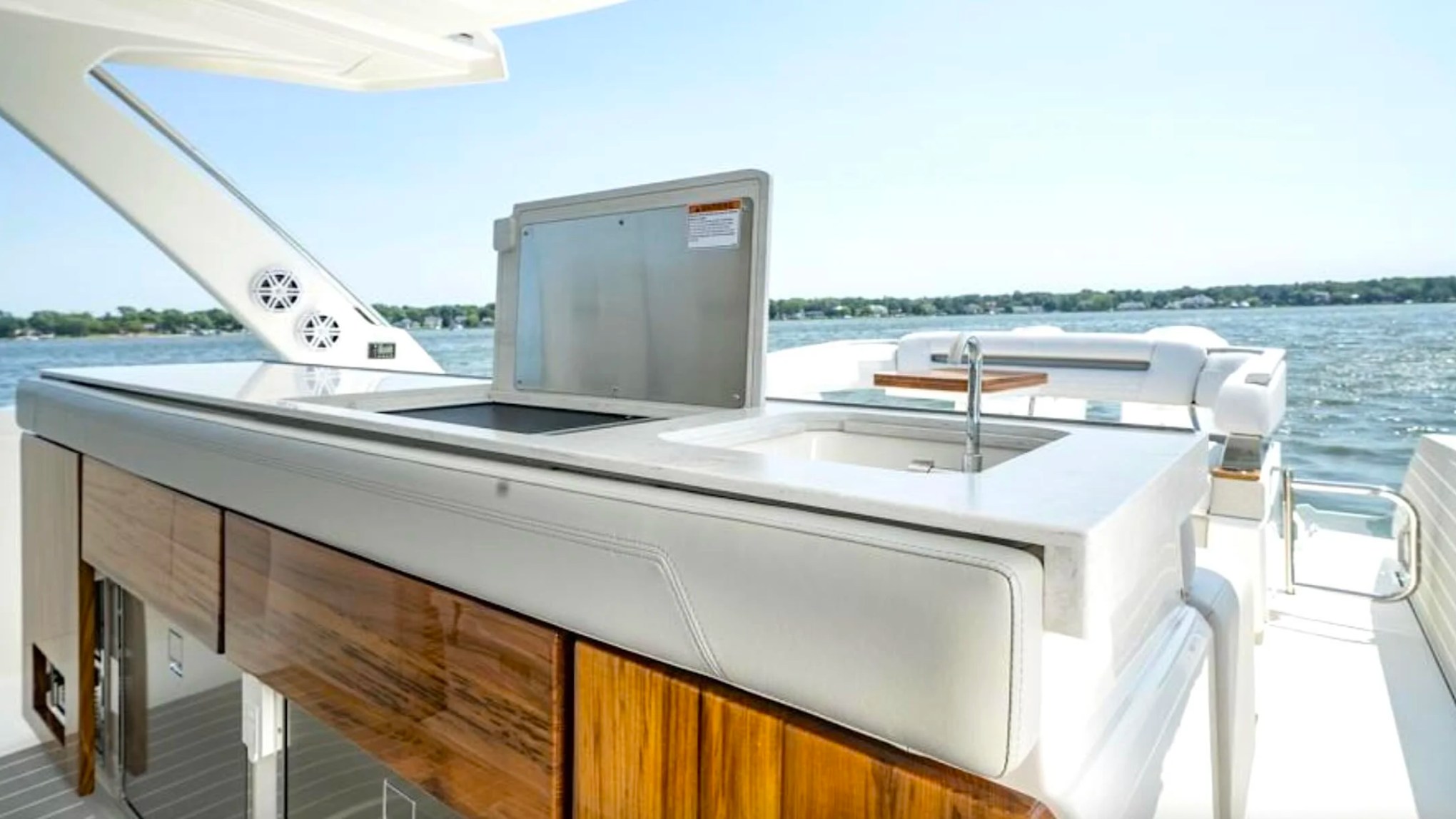 41' Tiara Boat Rental featuring premium outdoor galley and entertainment station in Riviera Beach.