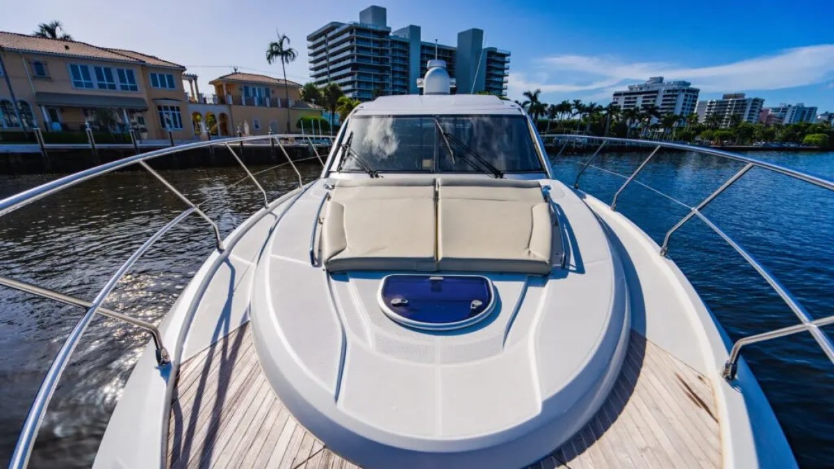 50' Beneteau Yacht Charter featuring a spacious bow sun pad in Delray Beach Florida.