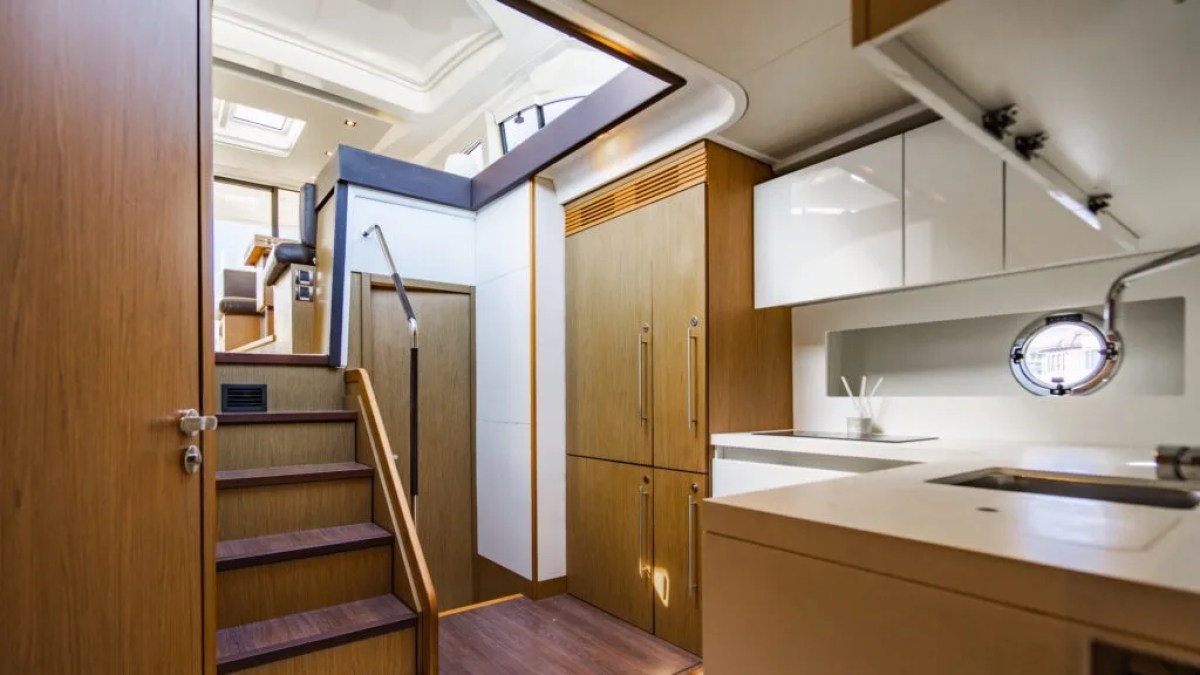 50' Beneteau Yacht Charter full galley and storage area below deck in Delray Beach Florida.